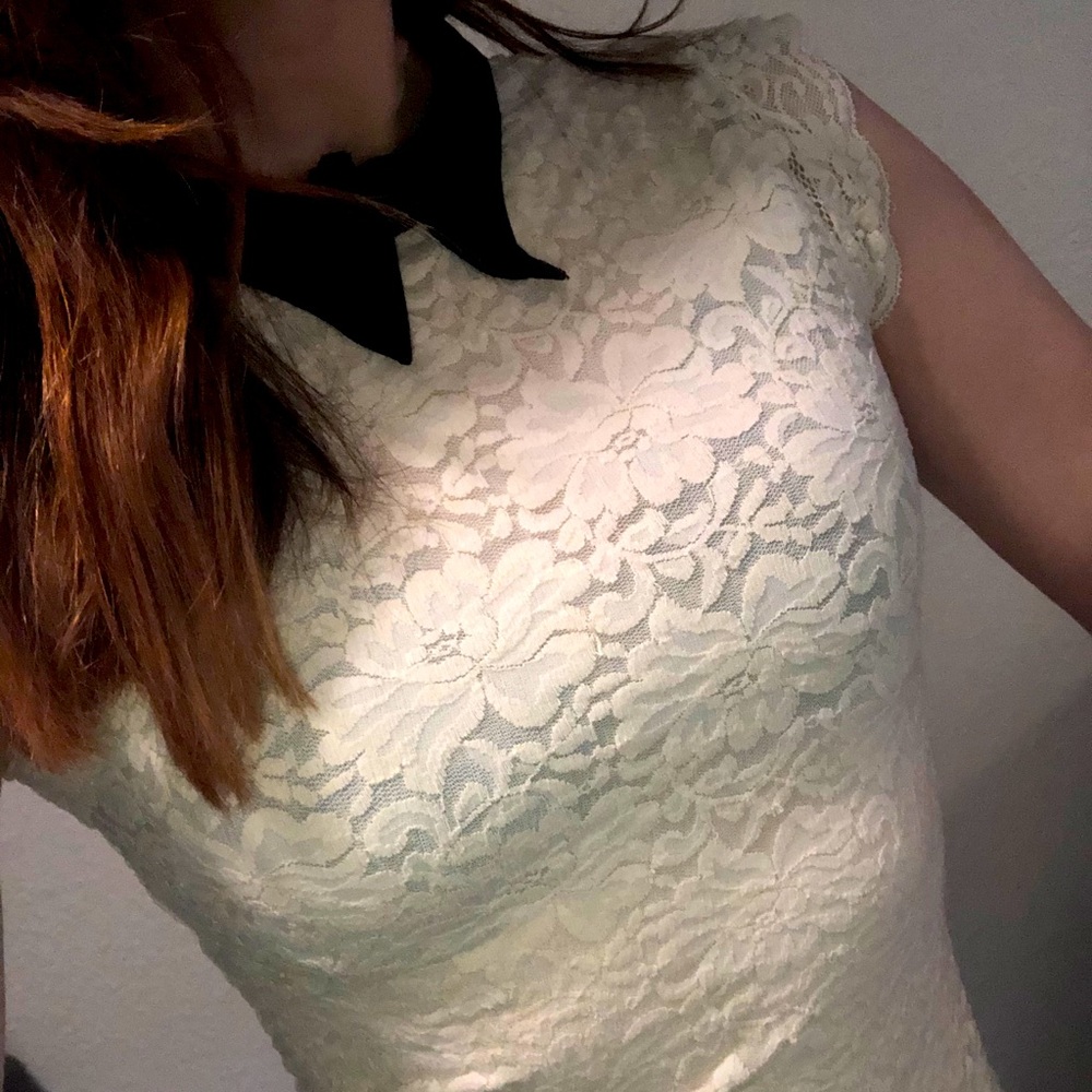 Anthropology Tuxedo White Lace sleeveless